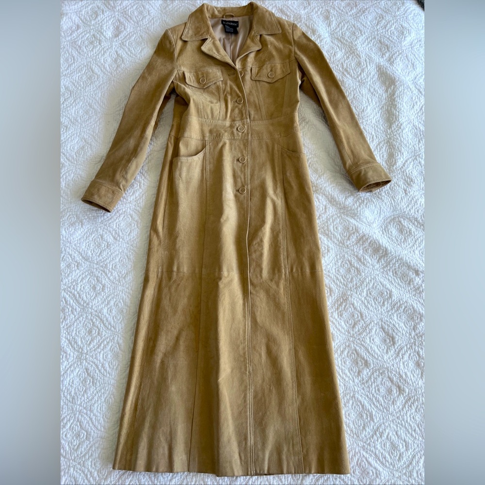 Rare Le Chateau Vintage  Leather Suede Trench Long Jacket XS